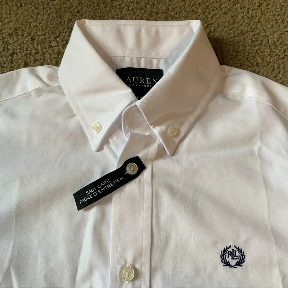 Lauren Ralph Lauren Boy's 10 White Cotton Oxford Solid Dress Shirt NWOT - Picture 6 of 10